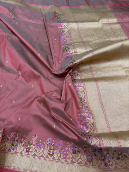 Pure Banarasi Katan Silk Saree with Shaded Minakari Border and Buti