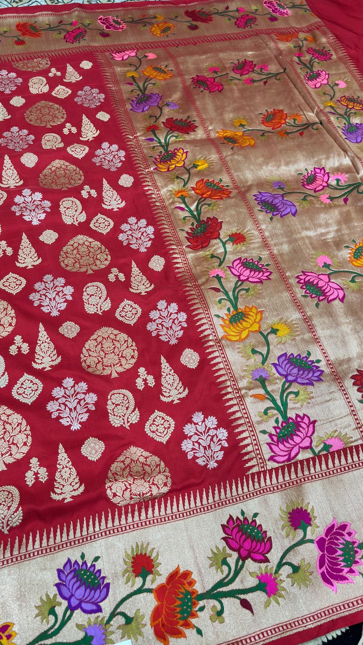 Red Banarasi Katan Silk Handwoven Saree