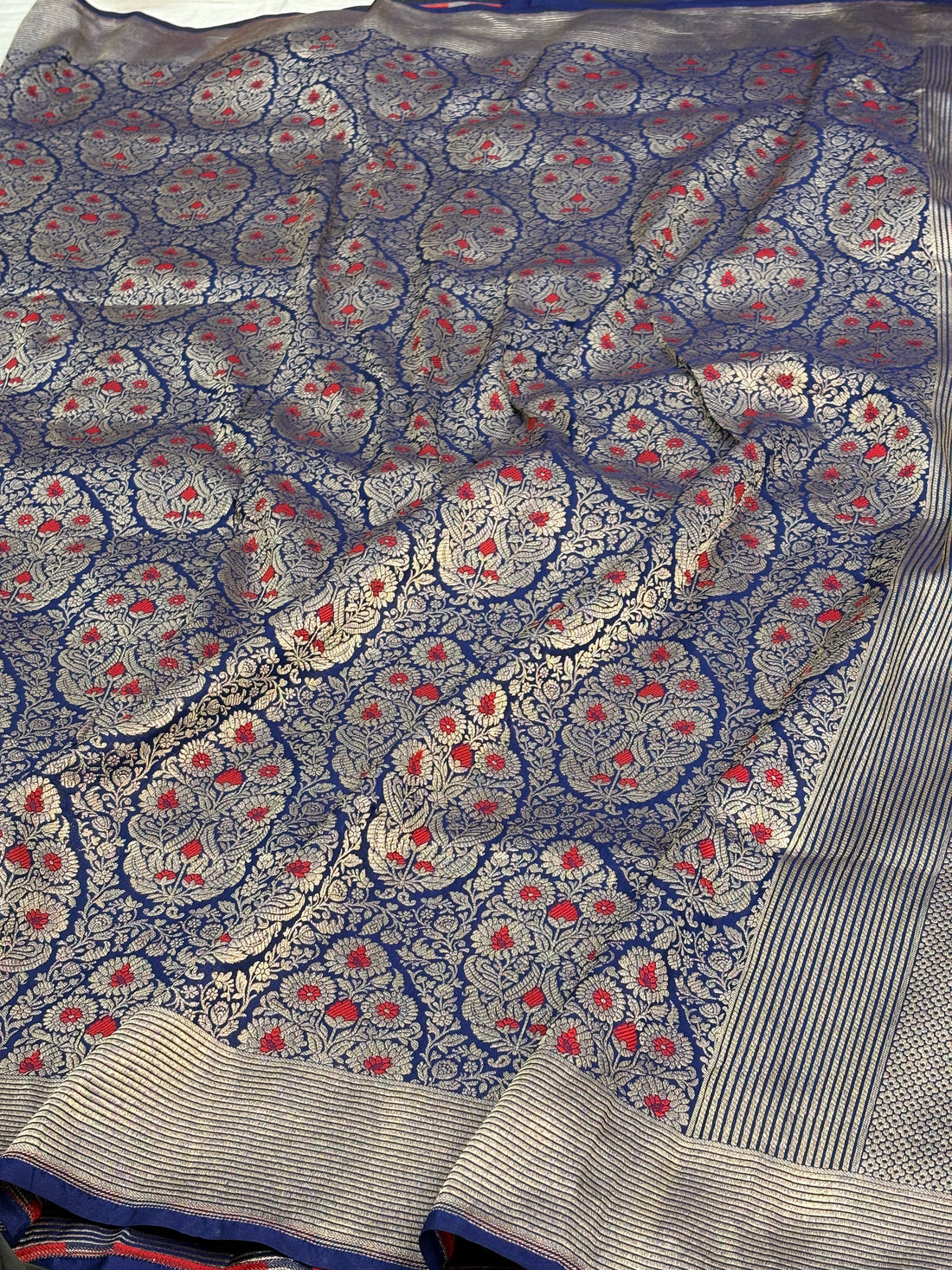 Blue Banarasi Pure Katan Silk Brocade Saree with Meenakari Buta Weaving