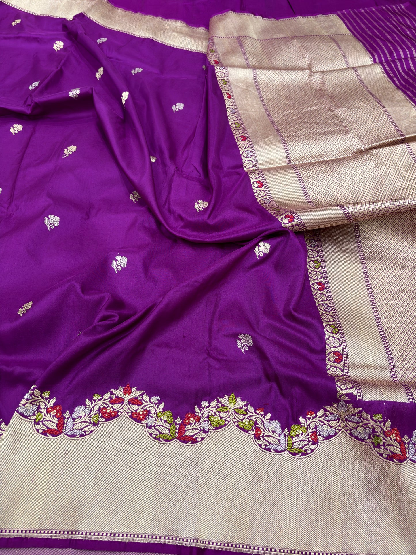 Pure Katan Silk Purple Banarasi Saree with Minakari Border