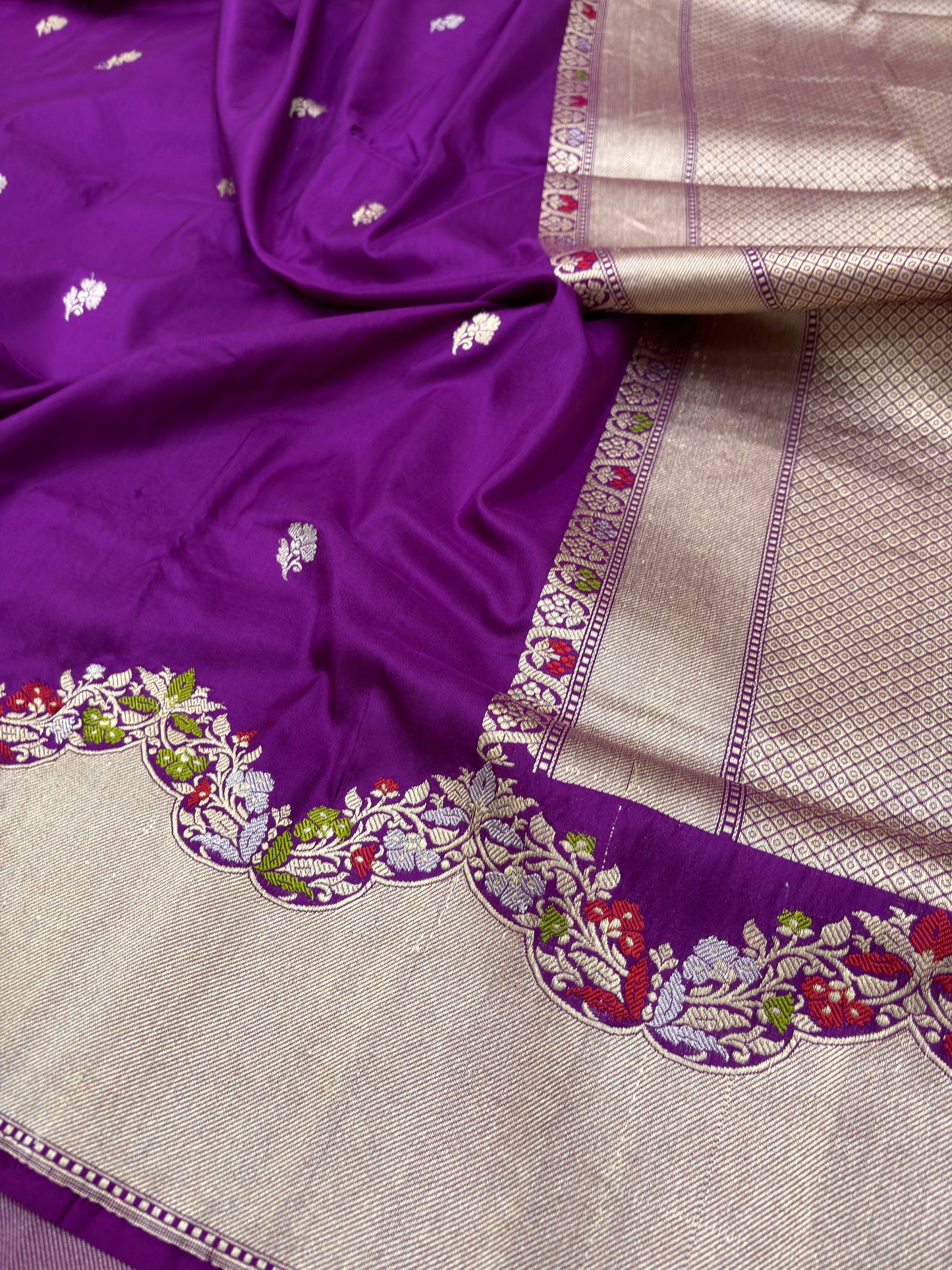 Pure Katan Silk Purple Banarasi Saree with Minakari Border