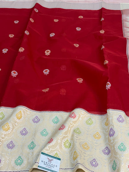 Red Handwoven Pure Banarasi Kora Silk Saree