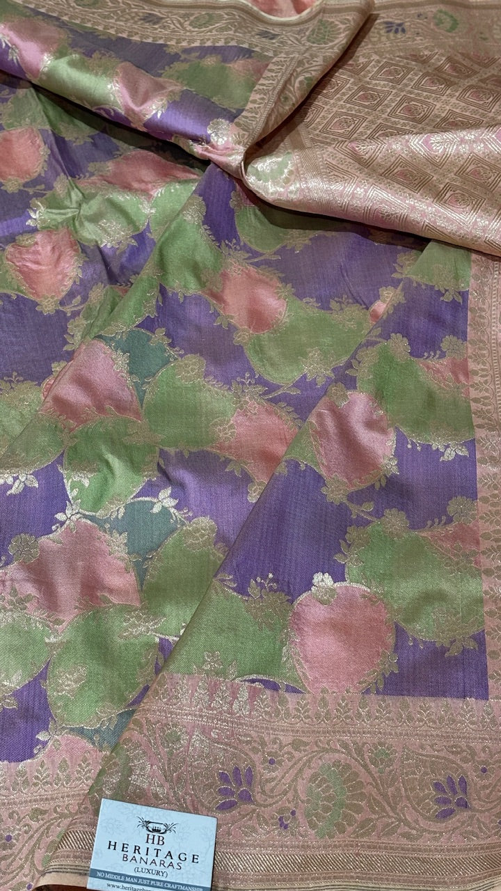 Peach Pure Banarasi Rangkaat Katan Silk Saree