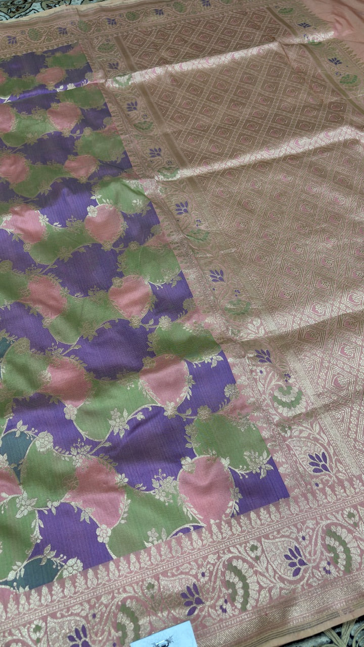 Peach Pure Banarasi Rangkaat Katan Silk Saree