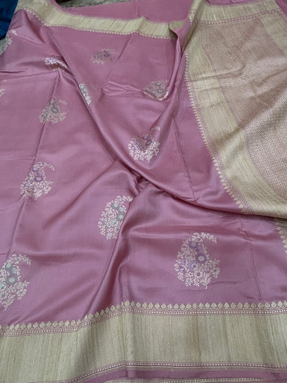 Pure Pink Banarasi Katan Silk Kadwa Handloom Saree