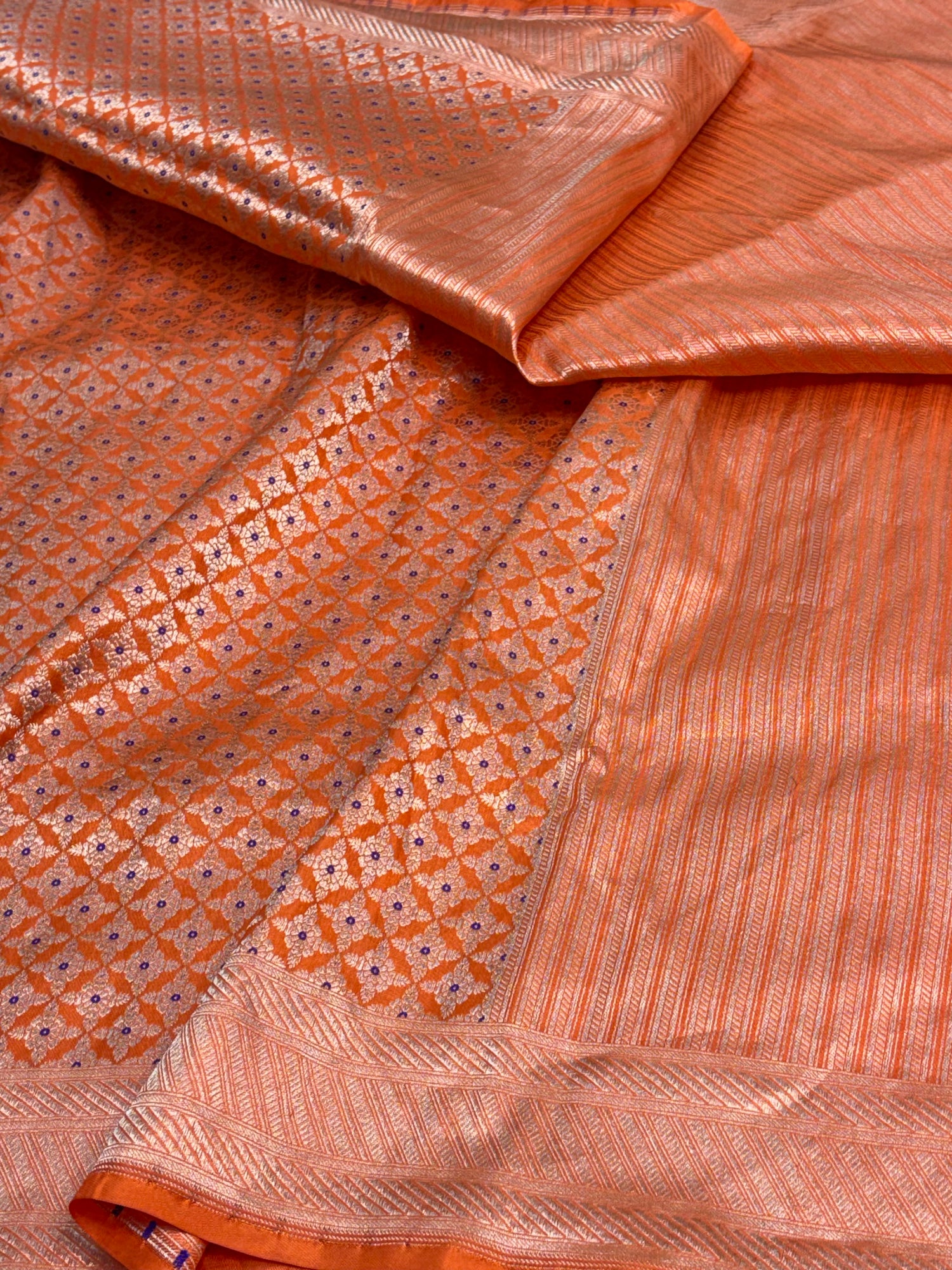 Orange Banarasi Pure Katan Silk Brocade Saree with Meenakari Buta Weaving