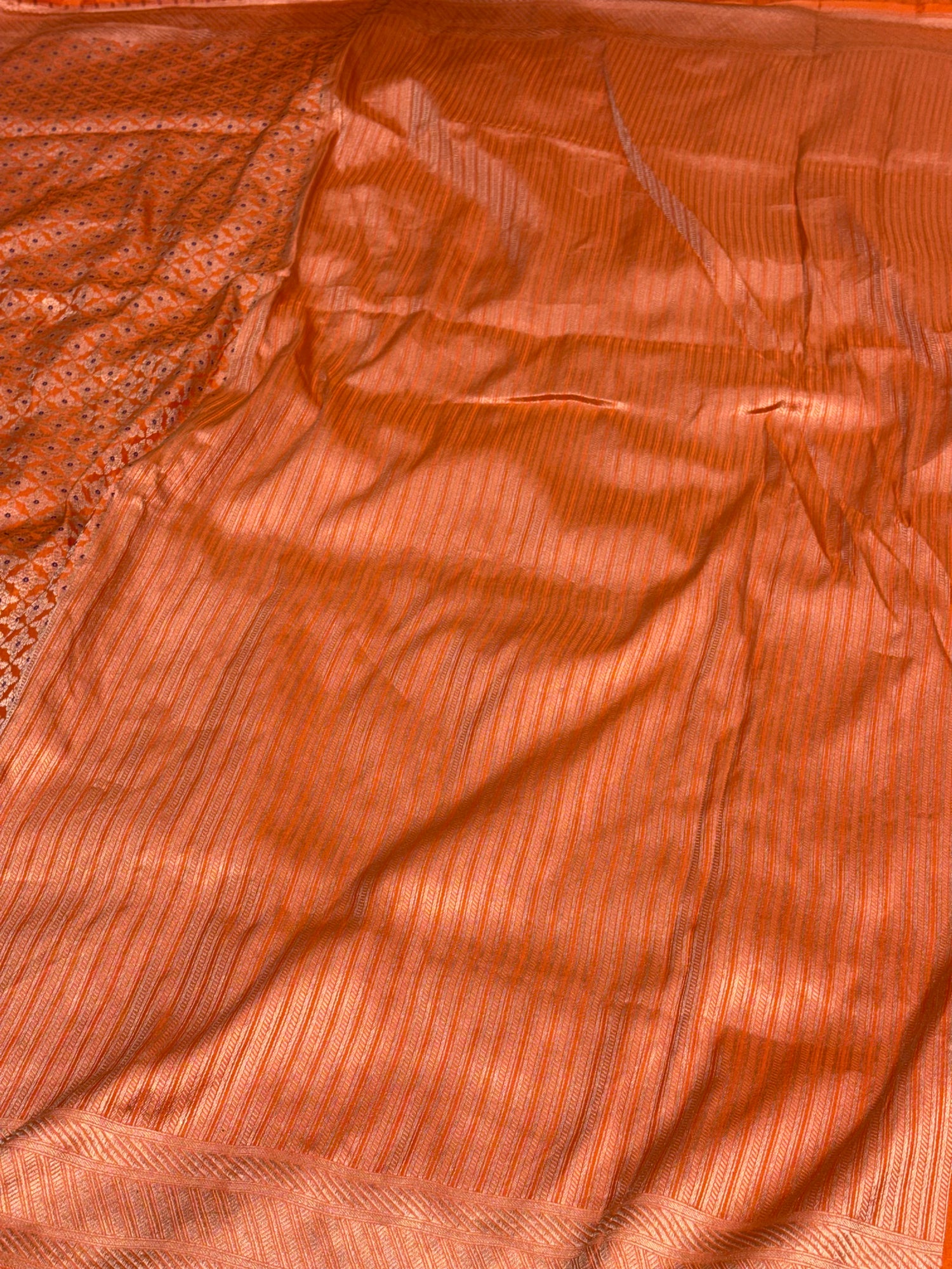 Orange Banarasi Pure Katan Silk Brocade Saree with Meenakari Buta Weaving