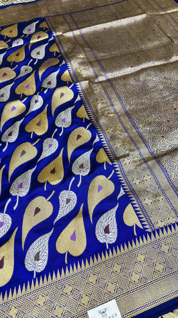 Royal Blue Modern Concept Banarasi Katan Silk Handwoven Saree