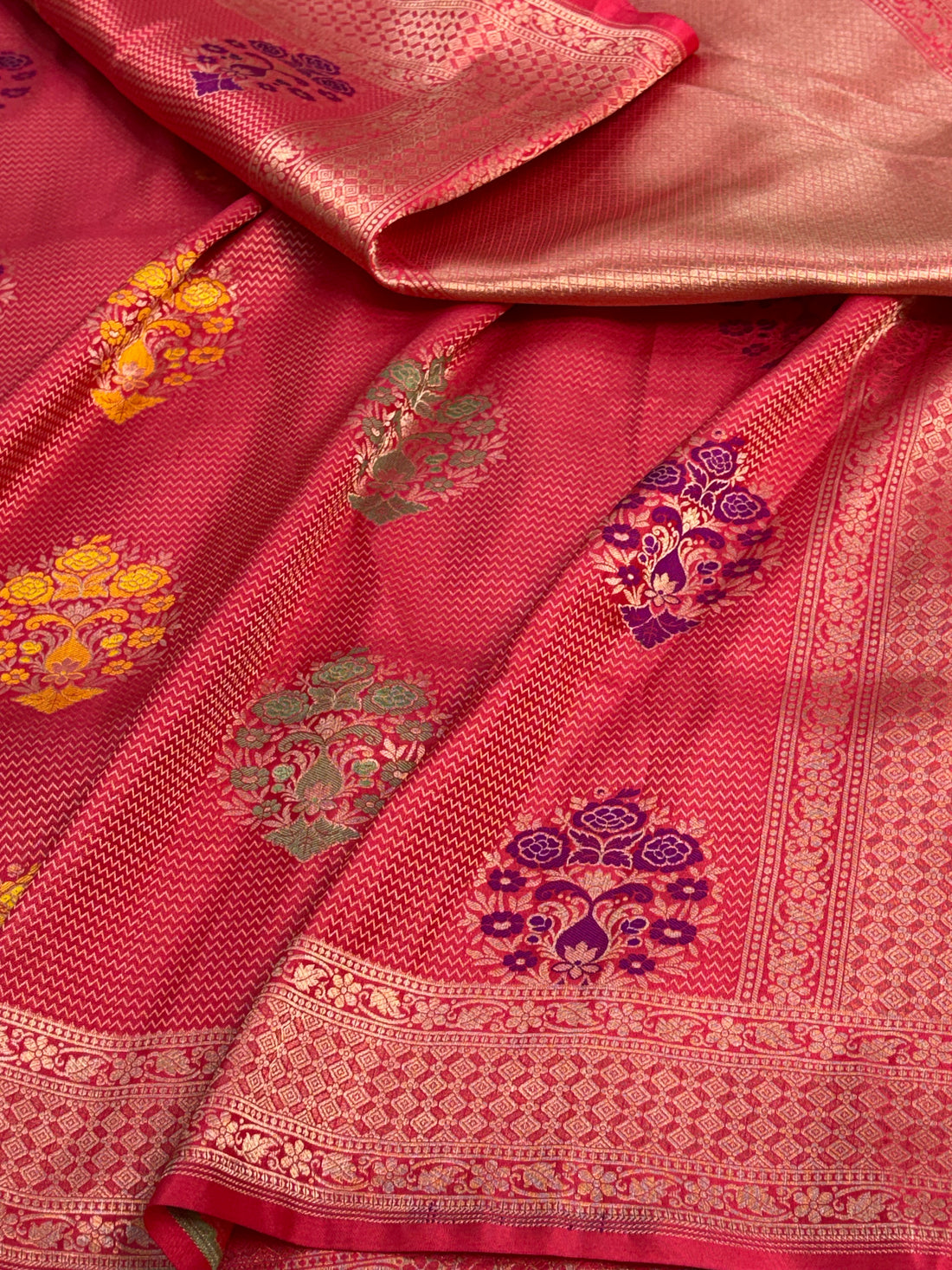 Red Banarasi Pure Katan Silk Brocade Saree with Meenakari Buta Weaving