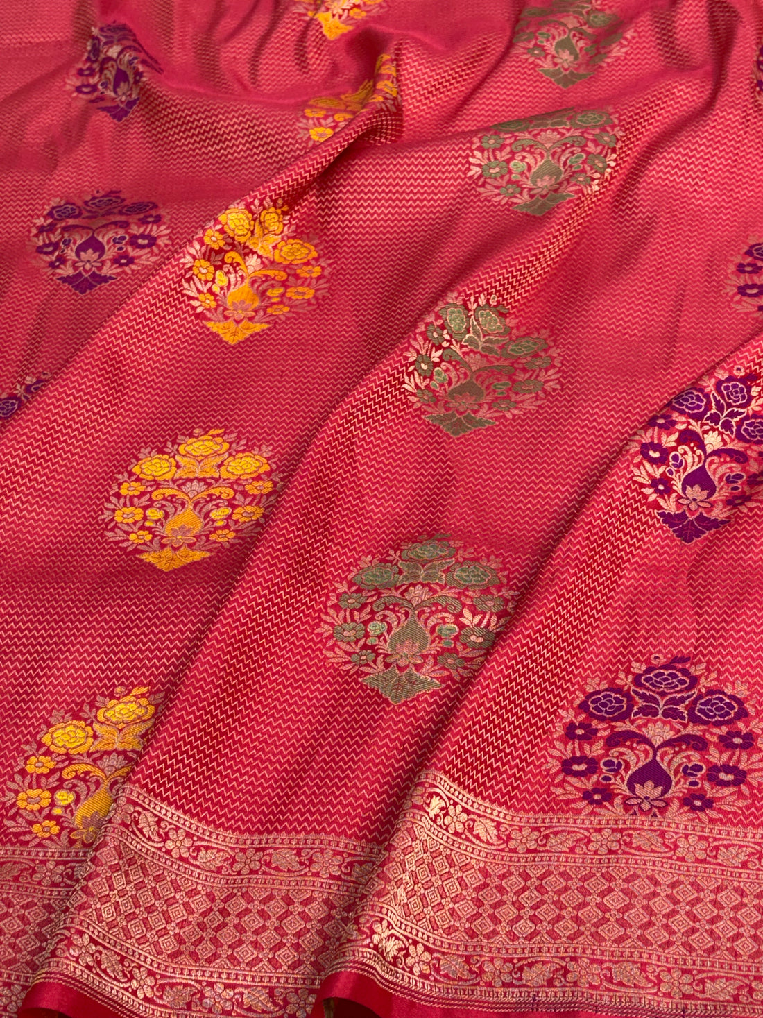 Red Banarasi Pure Katan Silk Brocade Saree with Meenakari Buta Weaving