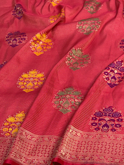 Red Banarasi Pure Katan Silk Brocade Saree with Meenakari Buta Weaving