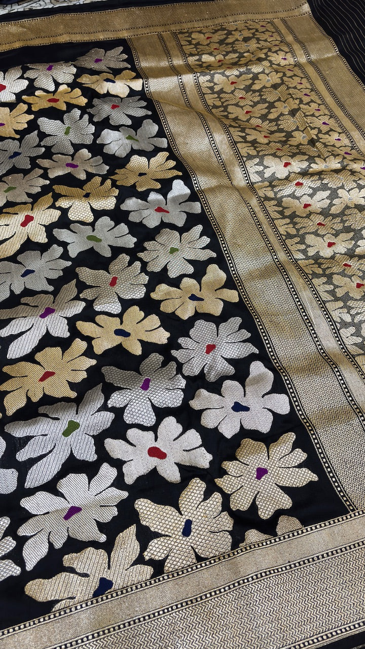 Black Modern Concept Banarasi Katan Silk Handwoven Saree
