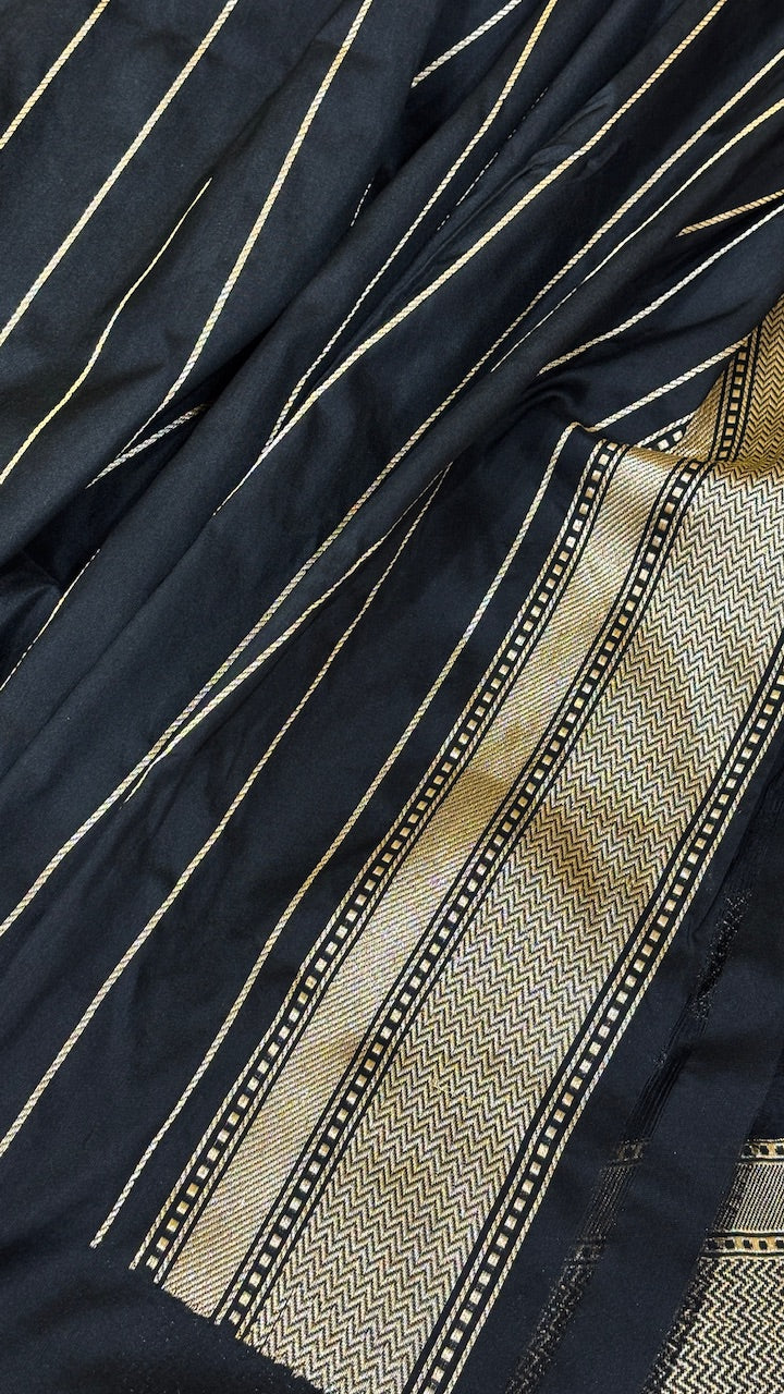 Black Modern Concept Banarasi Katan Silk Handwoven Saree