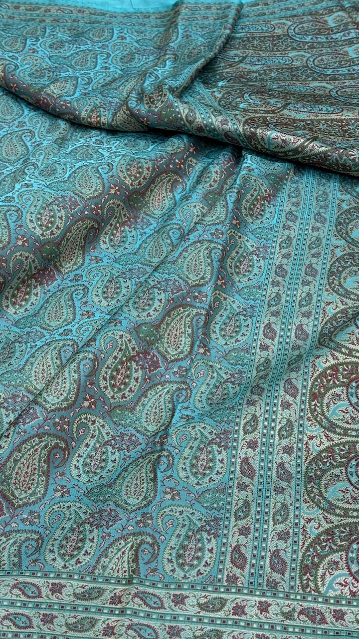 Blue Pure Satin Silk Jamawar Handwoven Banarasi Saree