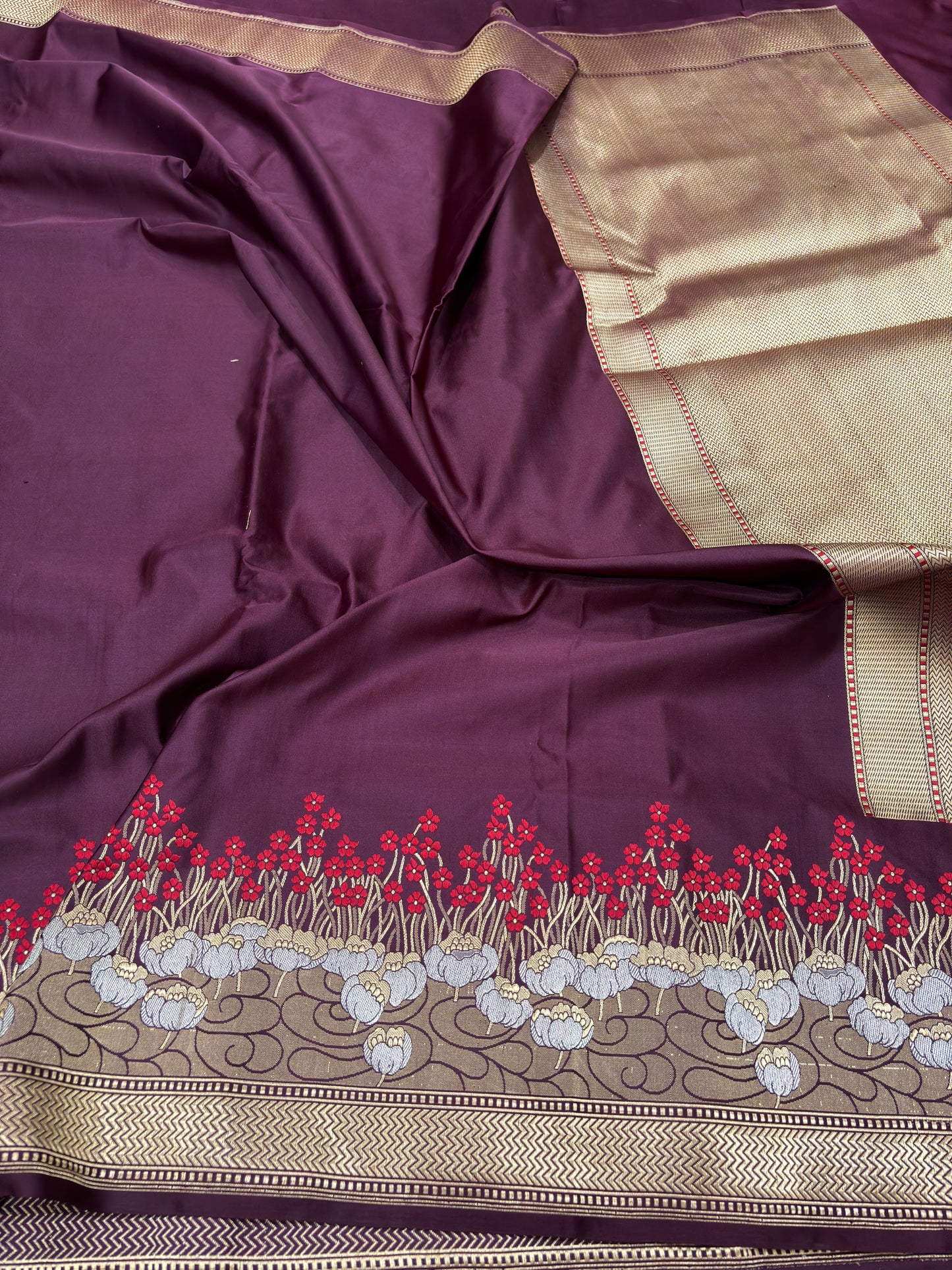 Pure Satin Silk Banarasi Kadhwa Saree with Minakari Border