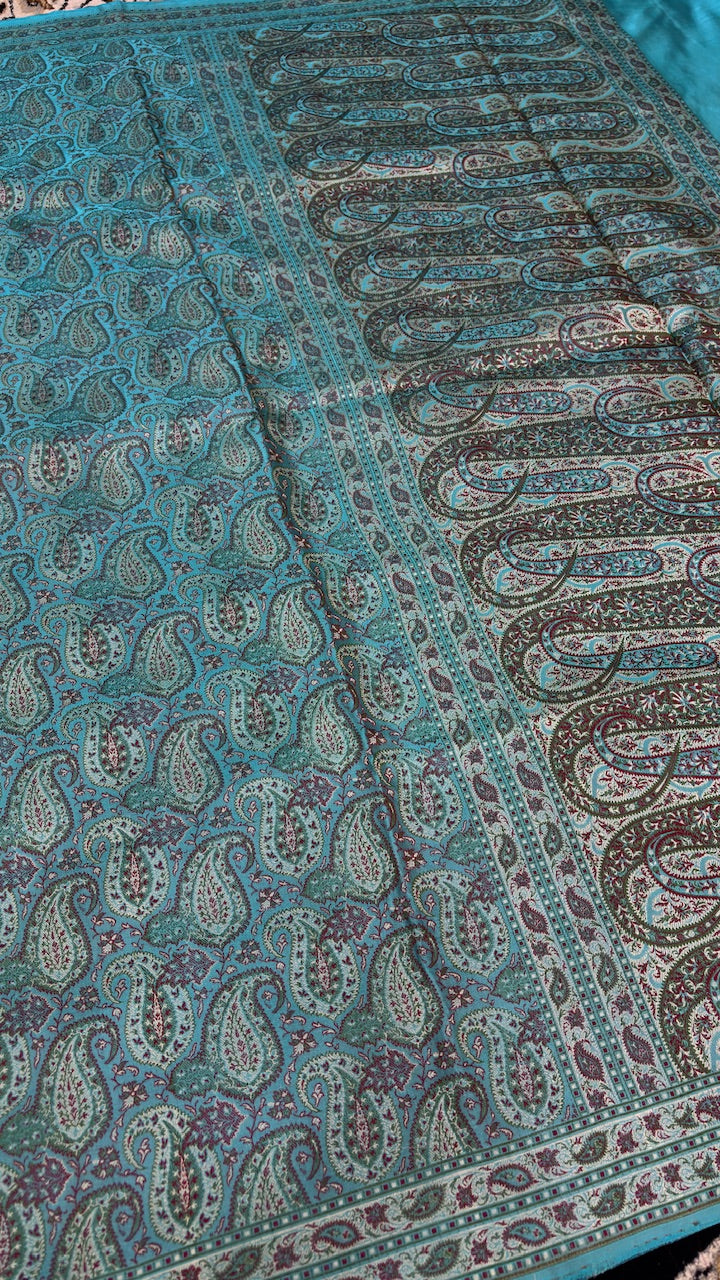 Blue Pure Satin Silk Jamawar Handwoven Banarasi Saree