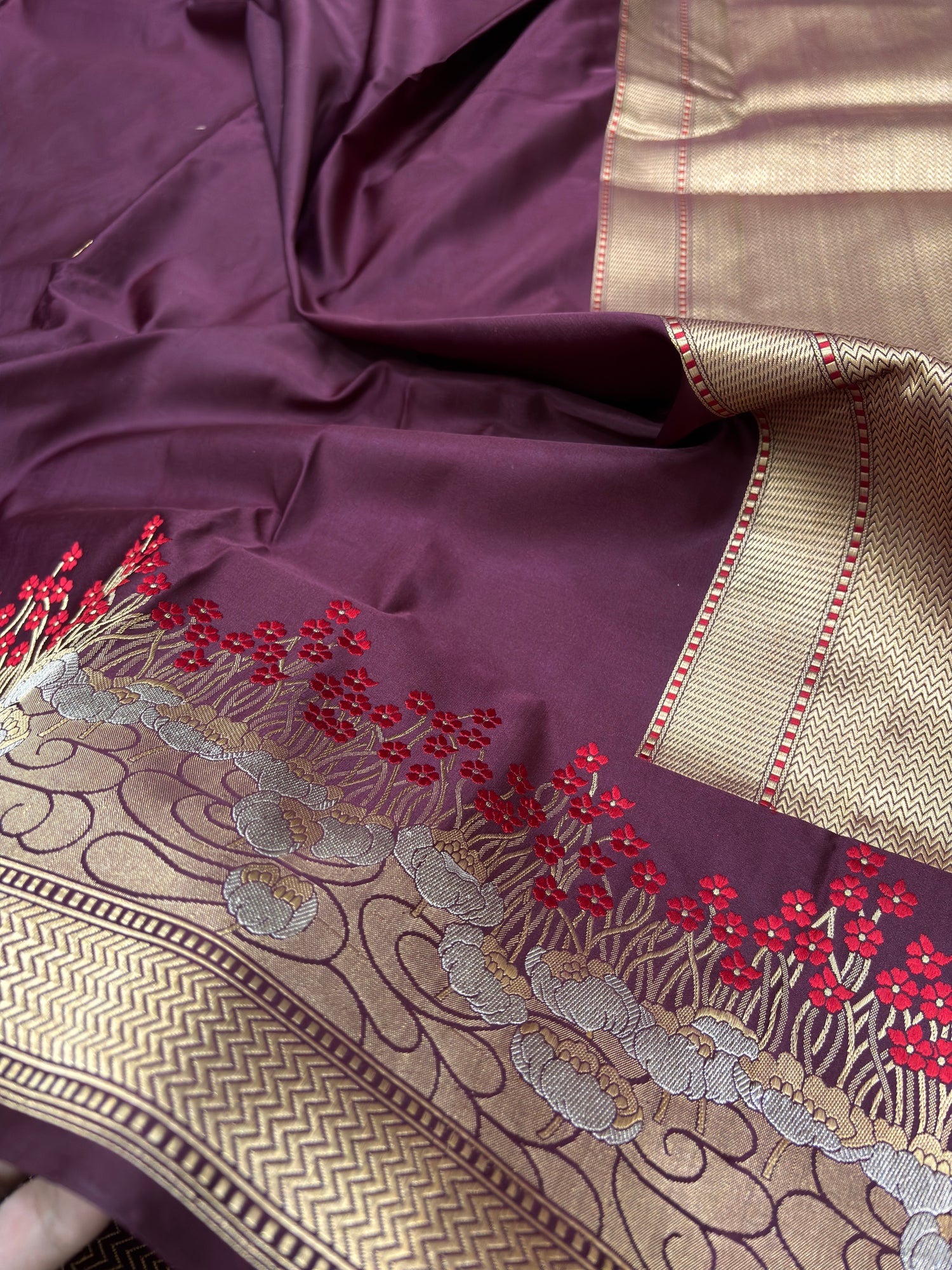 Pure Satin Silk Banarasi Kadhwa Saree with Minakari Border