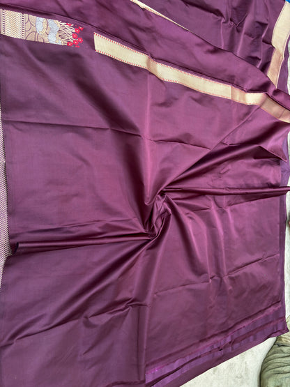 Pure Satin Silk Banarasi Kadhwa Saree with Minakari Border