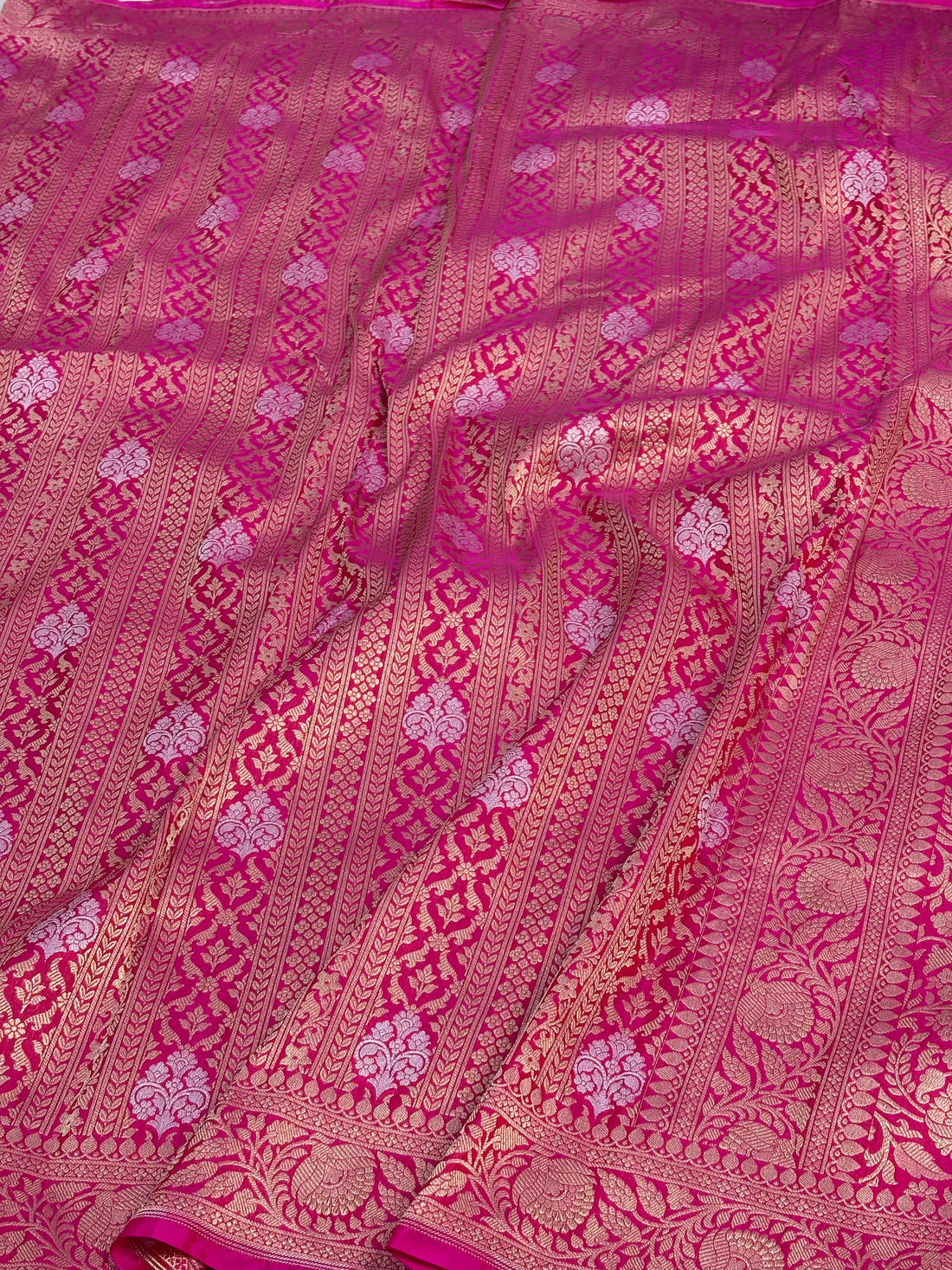 Pink Banarasi Pure Katan Silk Brocade Saree with Roopa Buta Weaving