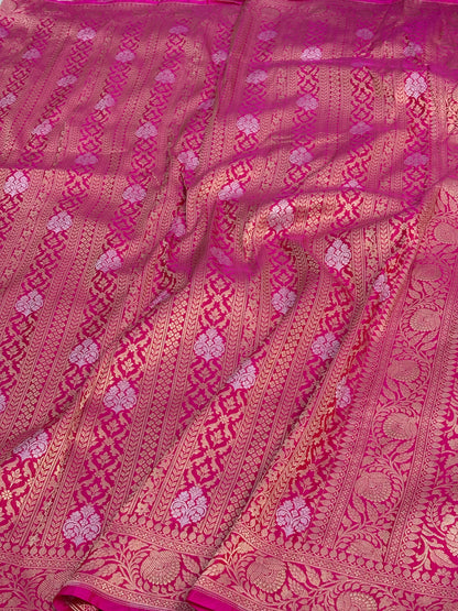 Pink Banarasi Pure Katan Silk Brocade Saree with Roopa Buta Weaving