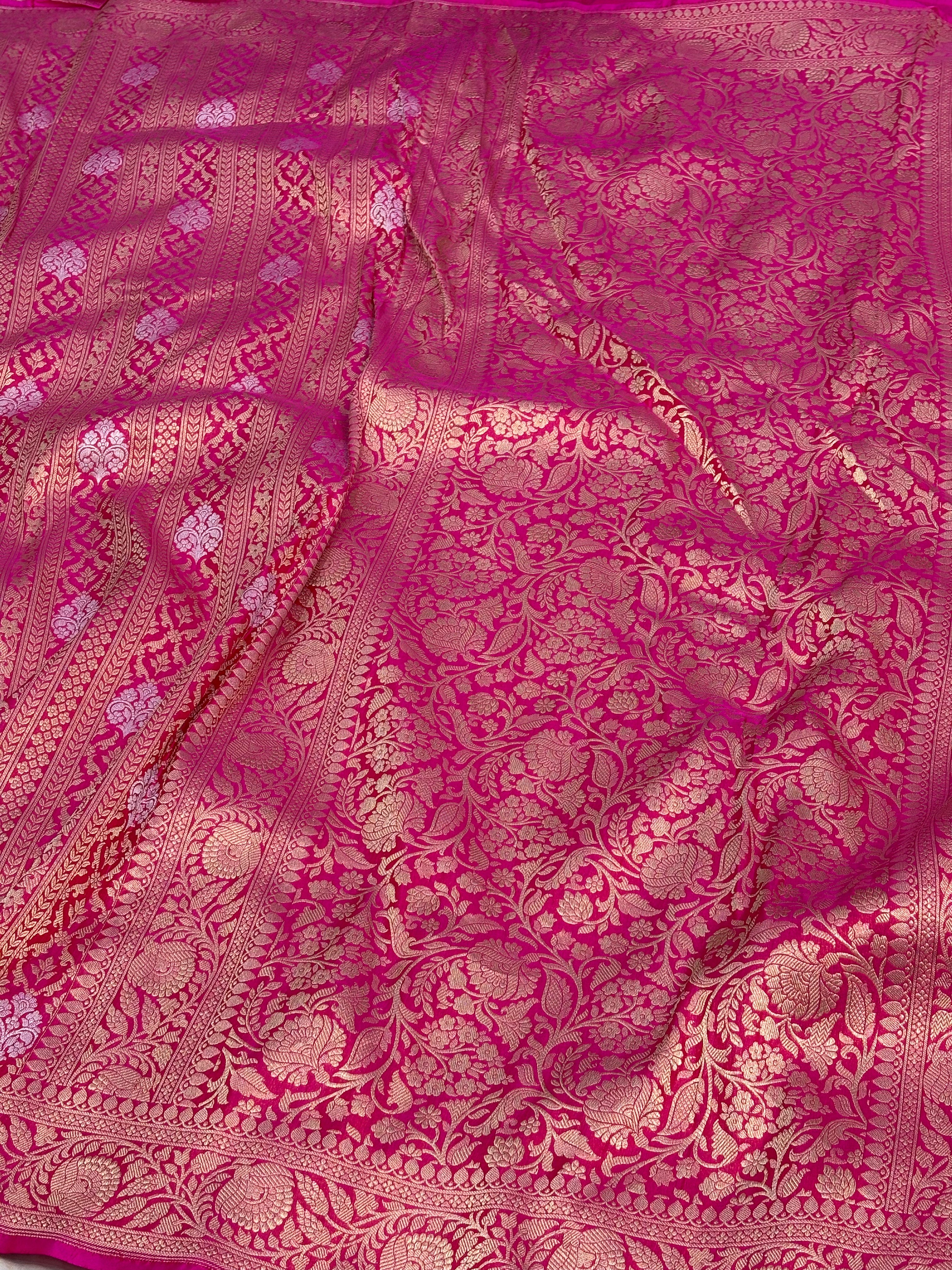 Pink Banarasi Pure Katan Silk Brocade Saree with Roopa Buta Weaving