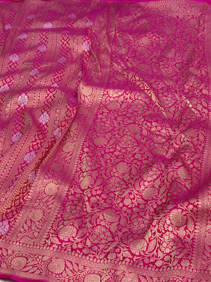 Pink Banarasi Pure Katan Silk Brocade Saree with Roopa Buta Weaving