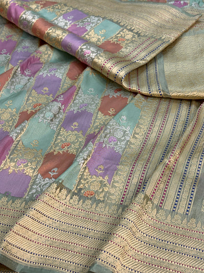 Sea Green Handwoven Pure Banarasi Rangkaat Saree