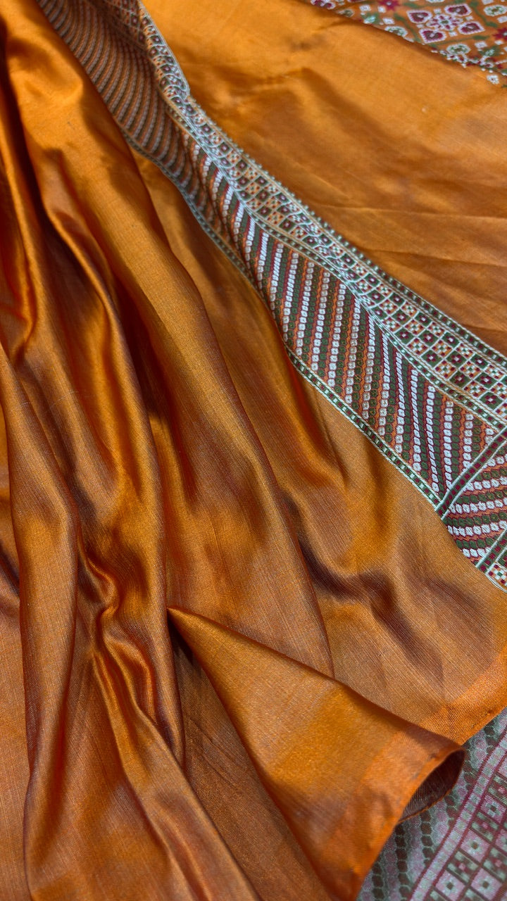 Mustard Orange Pure Satin Silk Jamawar Handwoven Banarasi Saree