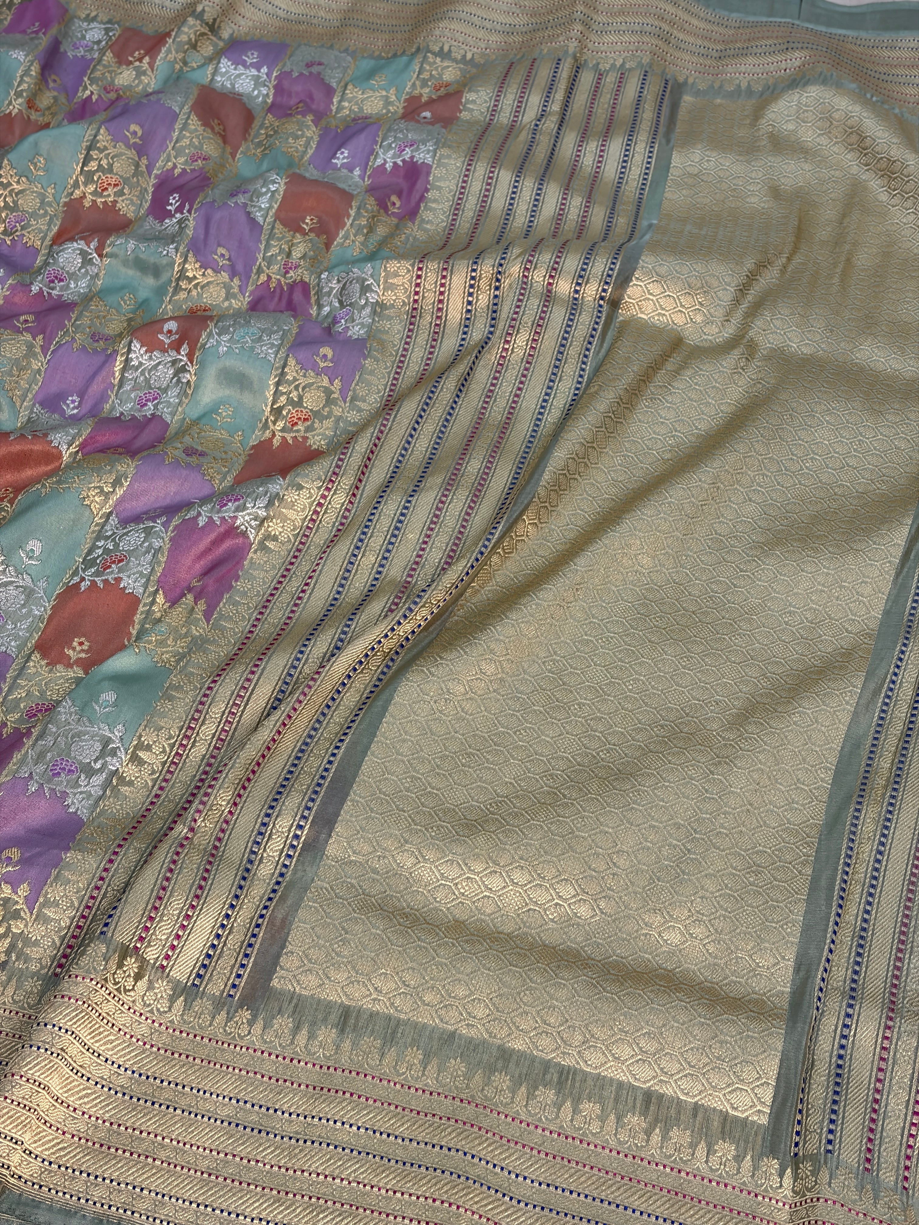 Sea Green Handwoven Pure Banarasi Rangkaat Saree