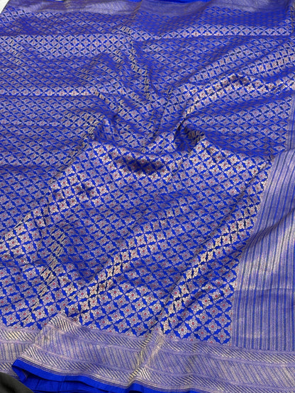 Royal Blue Banarasi Brocade Pure Katan Silk Saree with Meenakari Work