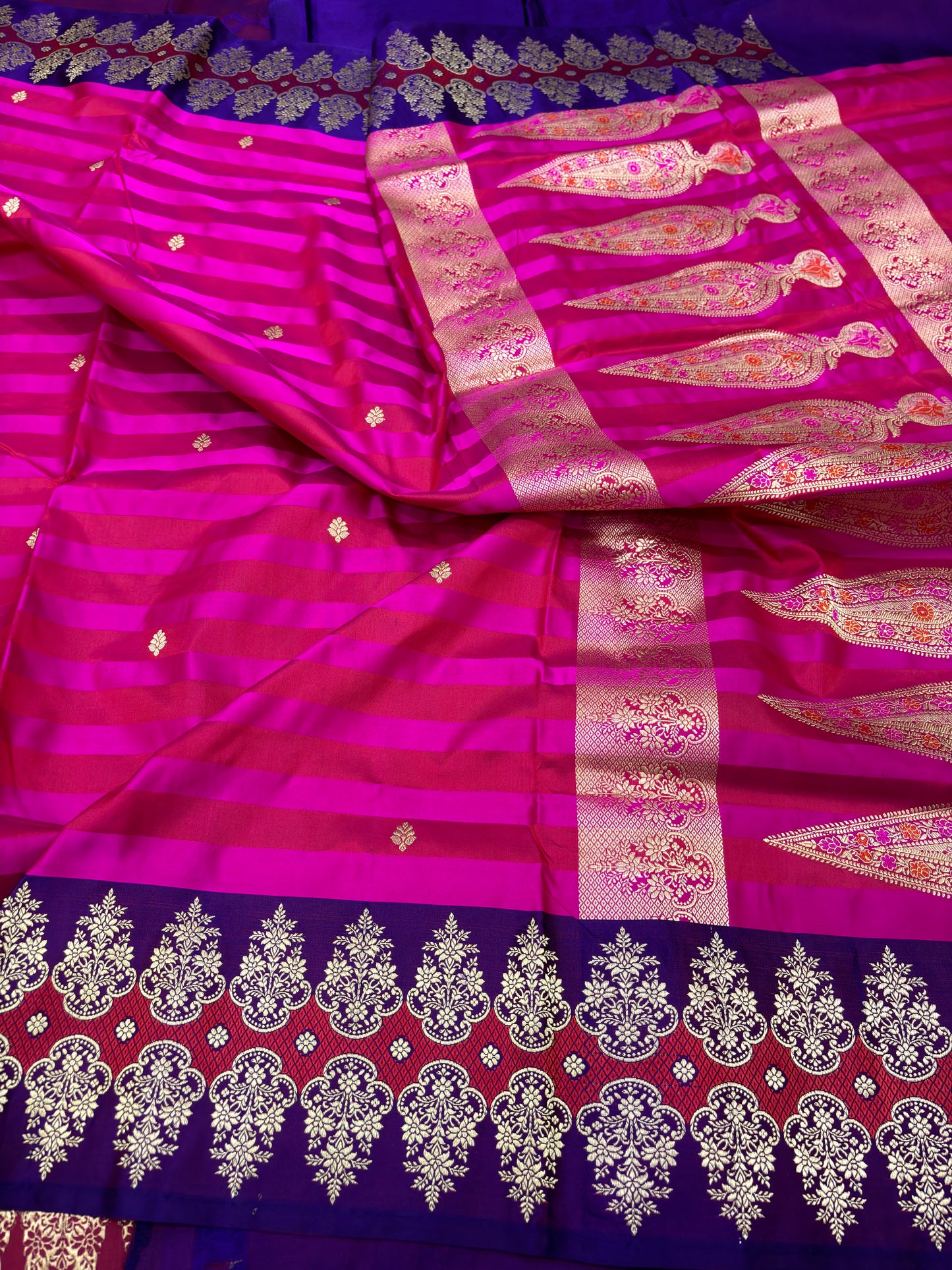 Pure Banarasi Katan Silk Saree with Kadhwa Pallu and  Satin Border