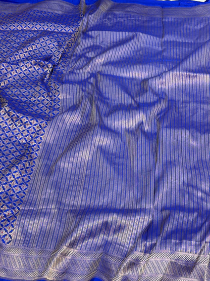 Royal Blue Banarasi Brocade Pure Katan Silk Saree with Meenakari Work