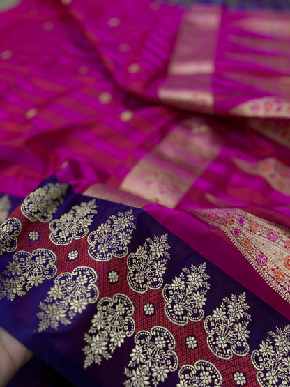 Pure Banarasi Katan Silk Saree with Kadhwa Pallu and  Satin Border