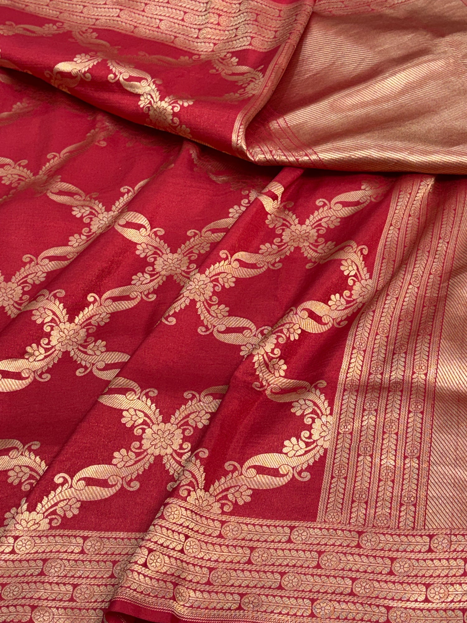 Modern Banarasi Red Pure Katan Silk Jaal Saree