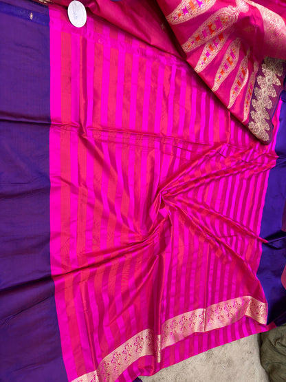 Pure Banarasi Katan Silk Saree with Kadhwa Pallu and  Satin Border