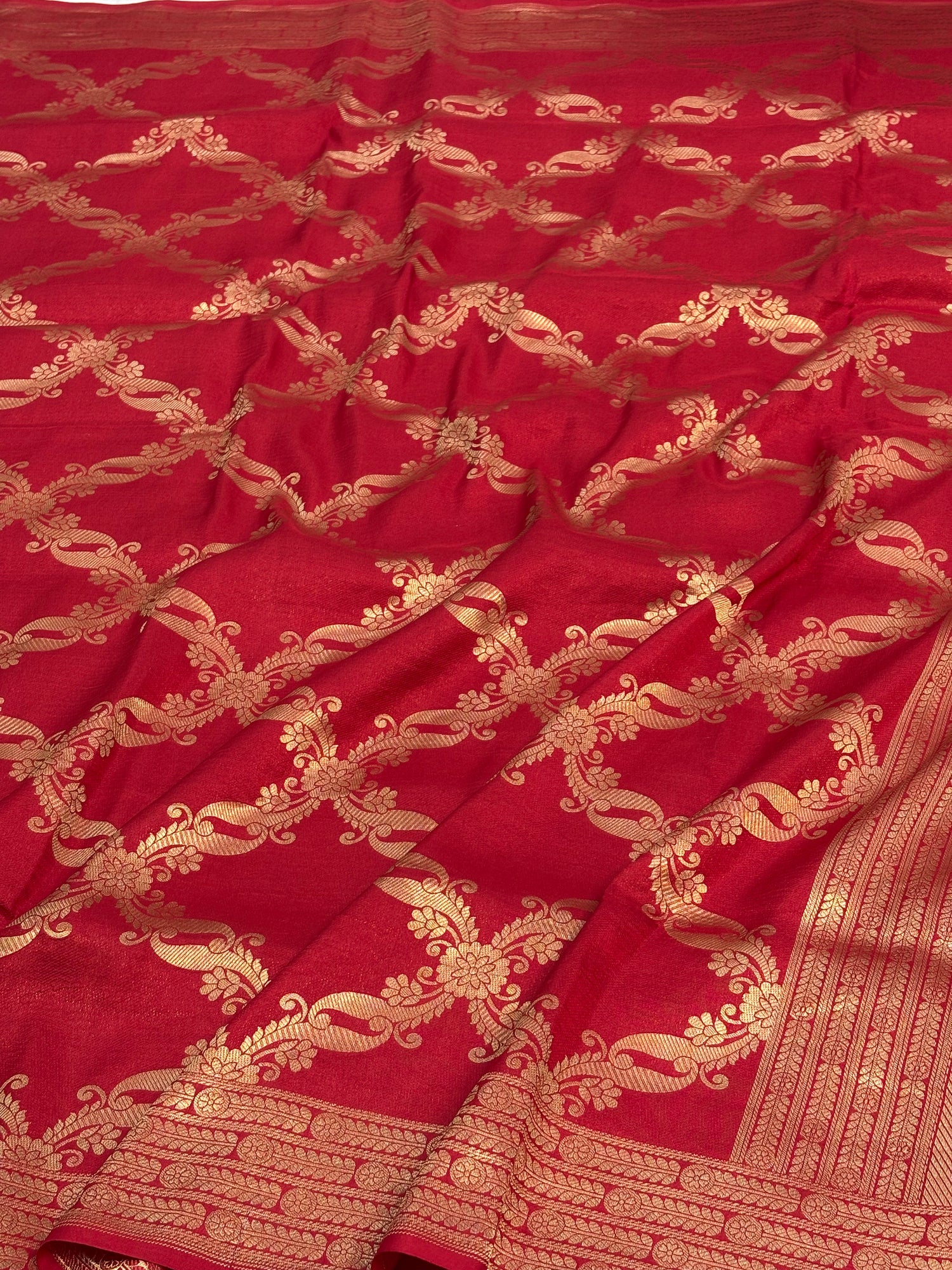 Modern Banarasi Red Pure Katan Silk Jaal Saree