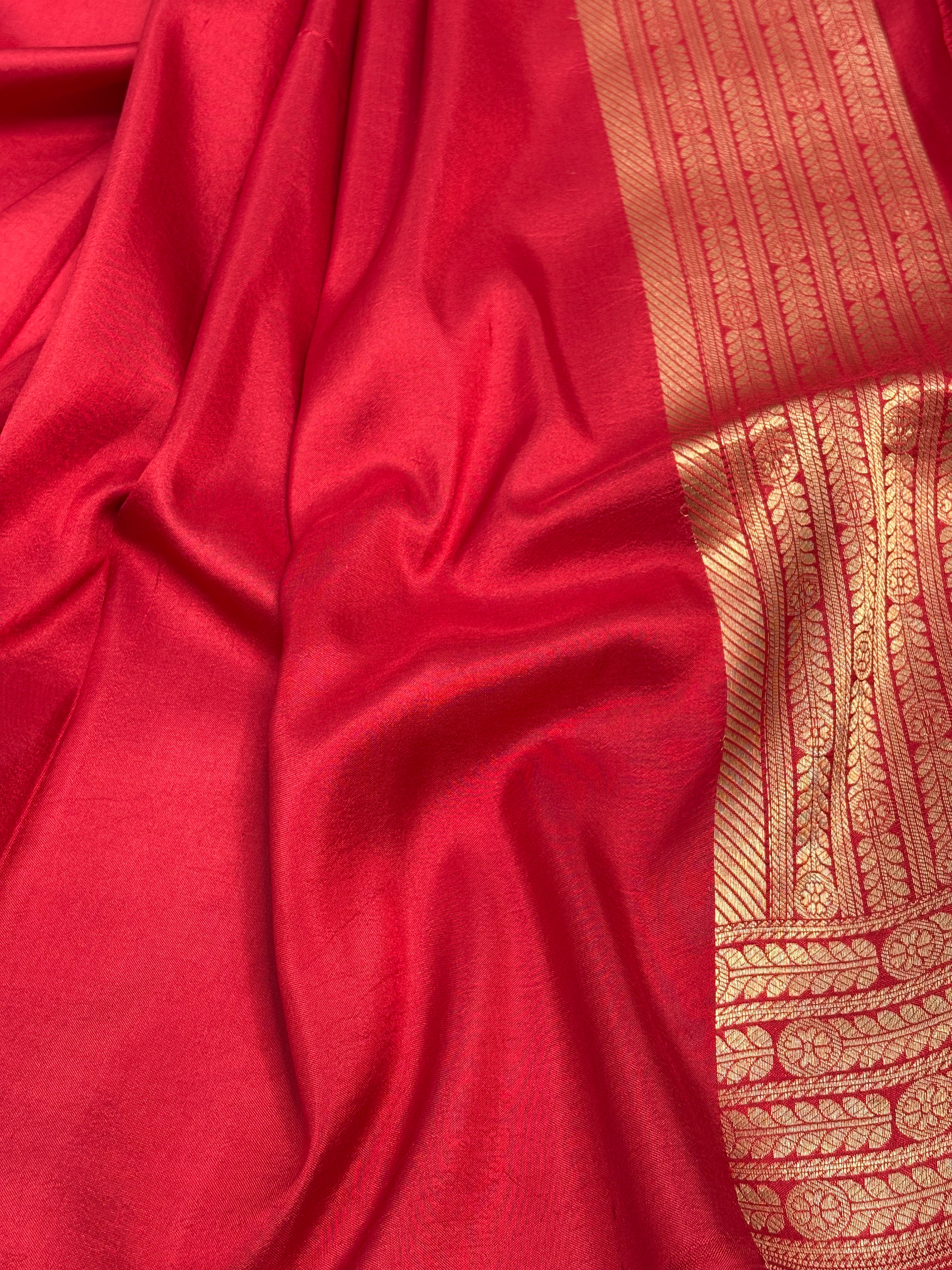 Modern Banarasi Red Pure Katan Silk Jaal Saree