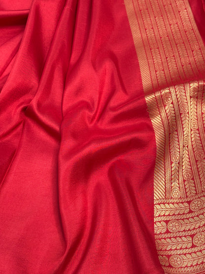 Modern Banarasi Red Pure Katan Silk Jaal Saree