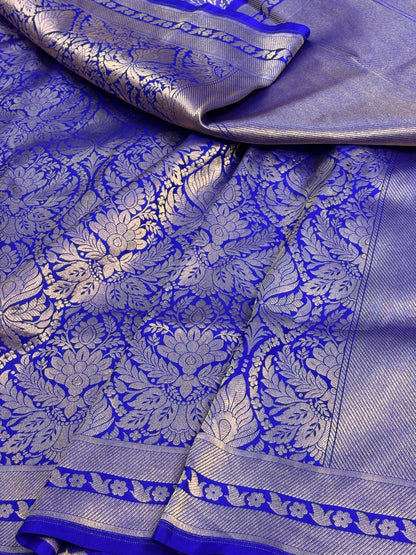 Janhvi Kapoor Inspired Royal Blue Banarasi Pure Katan Silk Saree