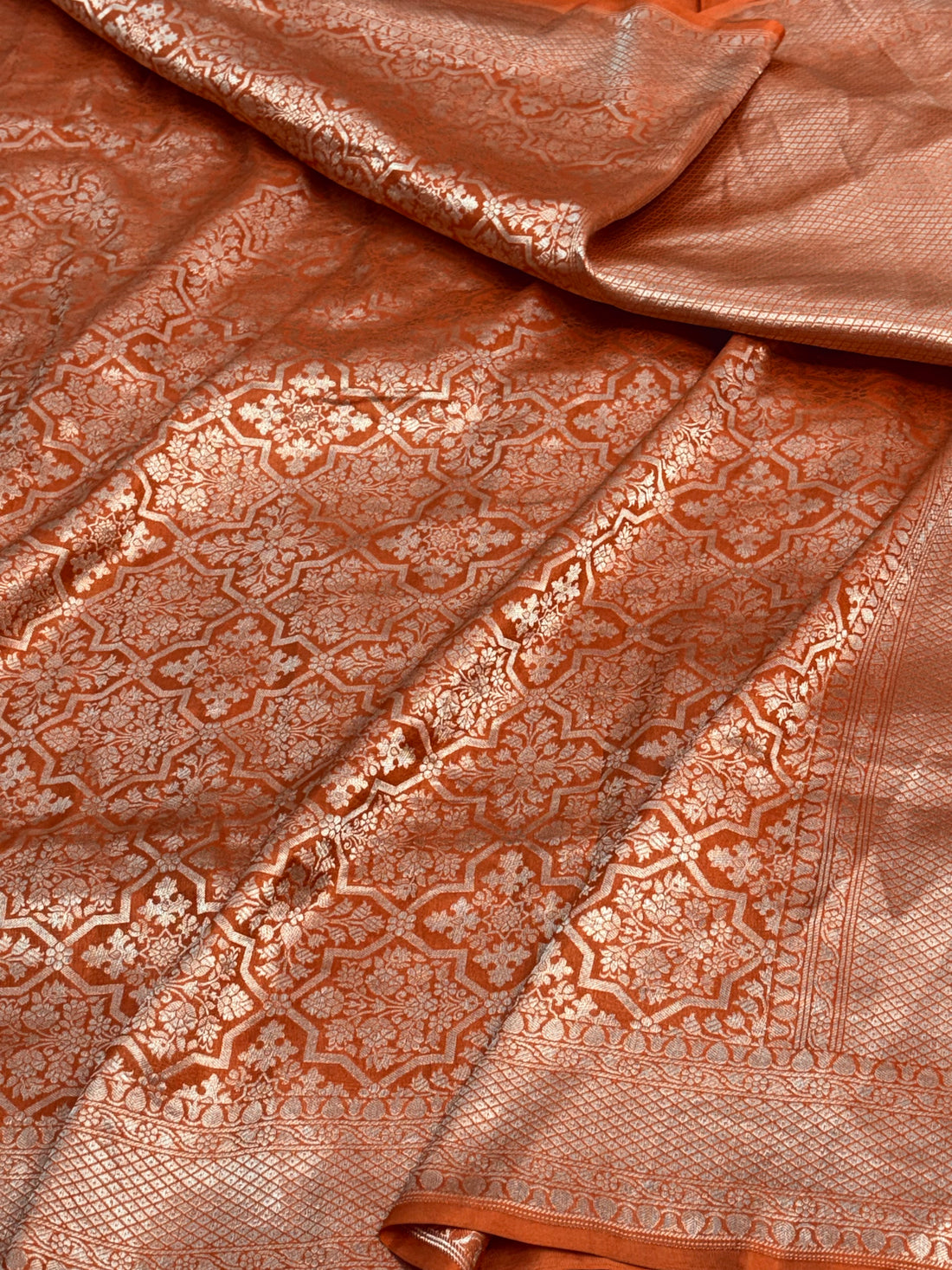Rust Orange Banarasi Pure Katan Silk Brocade Saree