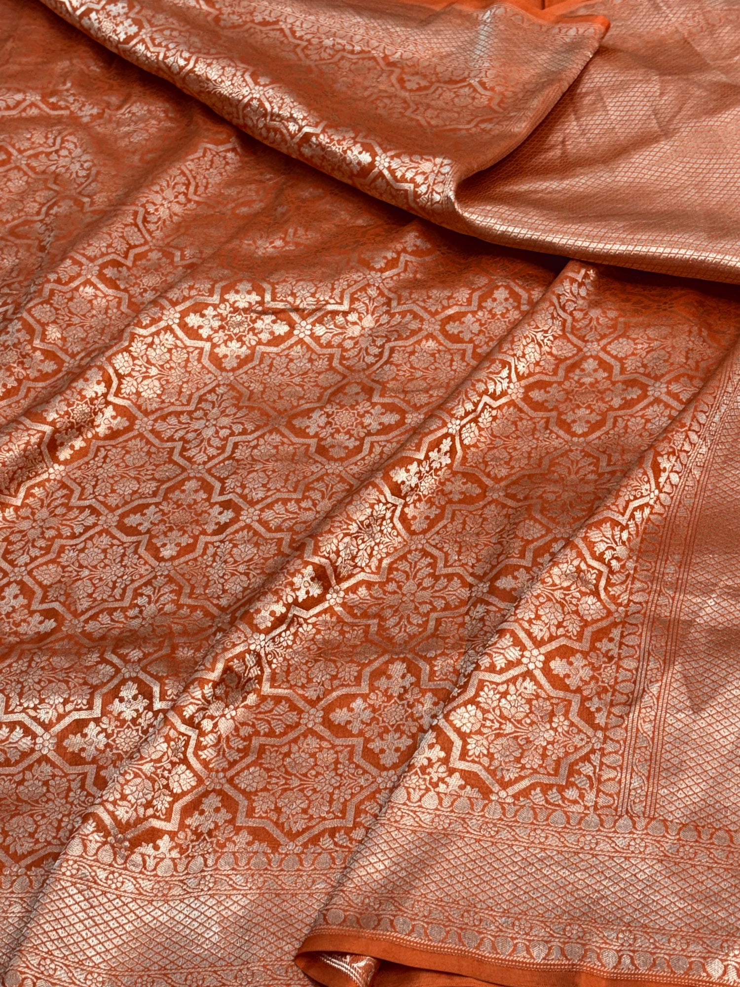 Rust Orange Banarasi Pure Katan Silk Brocade Saree
