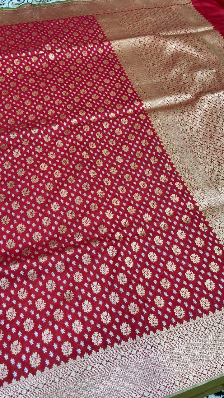 Red Banarasi Katan Silk Handwoven Saree