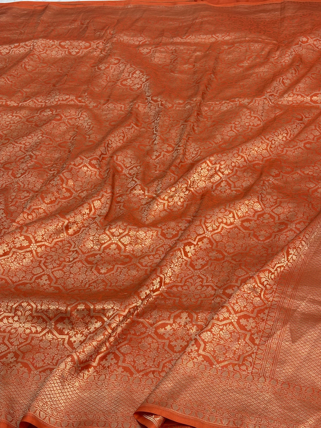 Rust Orange Banarasi Pure Katan Silk Brocade Saree