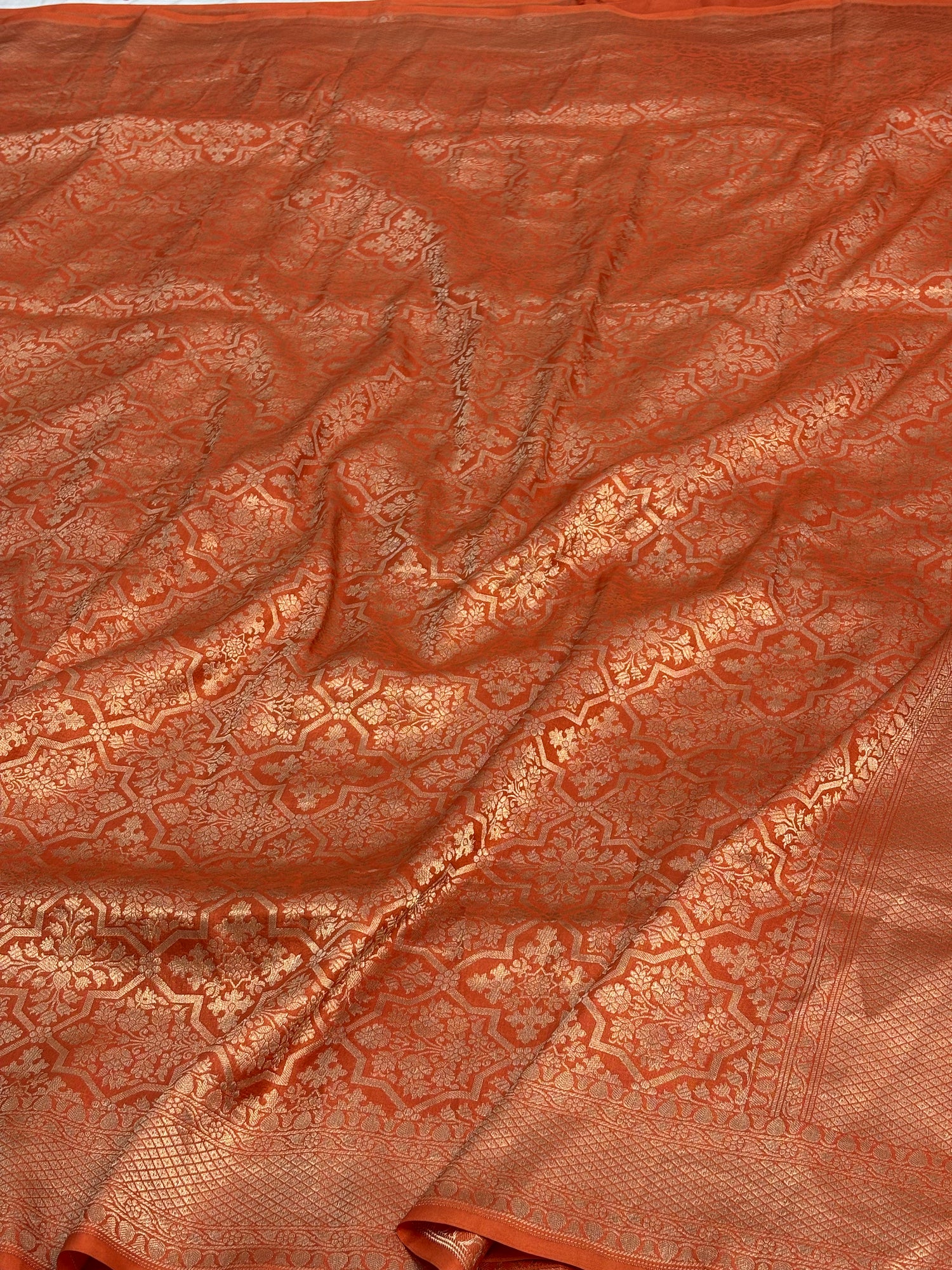 Rust Orange Banarasi Pure Katan Silk Brocade Saree
