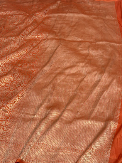 Rust Orange Banarasi Pure Katan Silk Brocade Saree