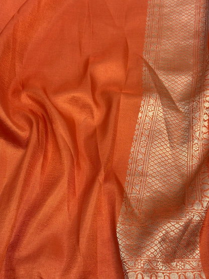 Rust Orange Banarasi Pure Katan Silk Brocade Saree