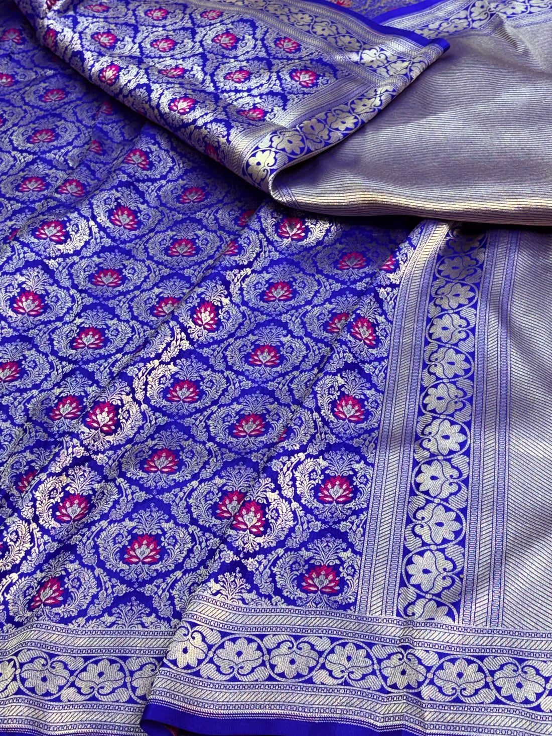 Royal Blue Banarasi Meenakari Brocade Saree in Pure Katan Silk