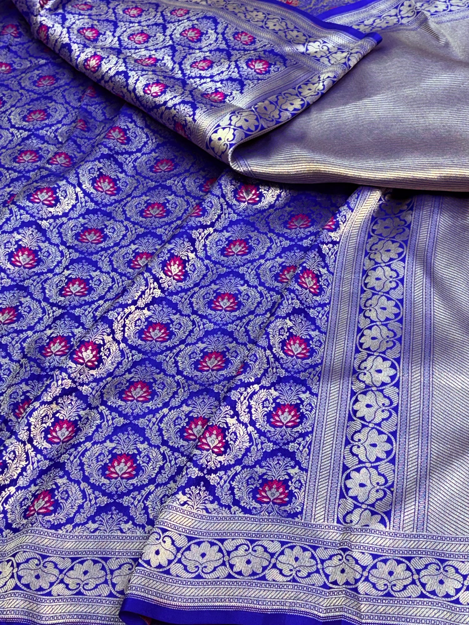 Royal Blue Banarasi Meenakari Brocade Saree in Pure Katan Silk