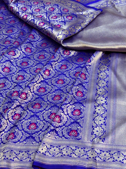 Royal Blue Banarasi Meenakari Brocade Saree in Pure Katan Silk