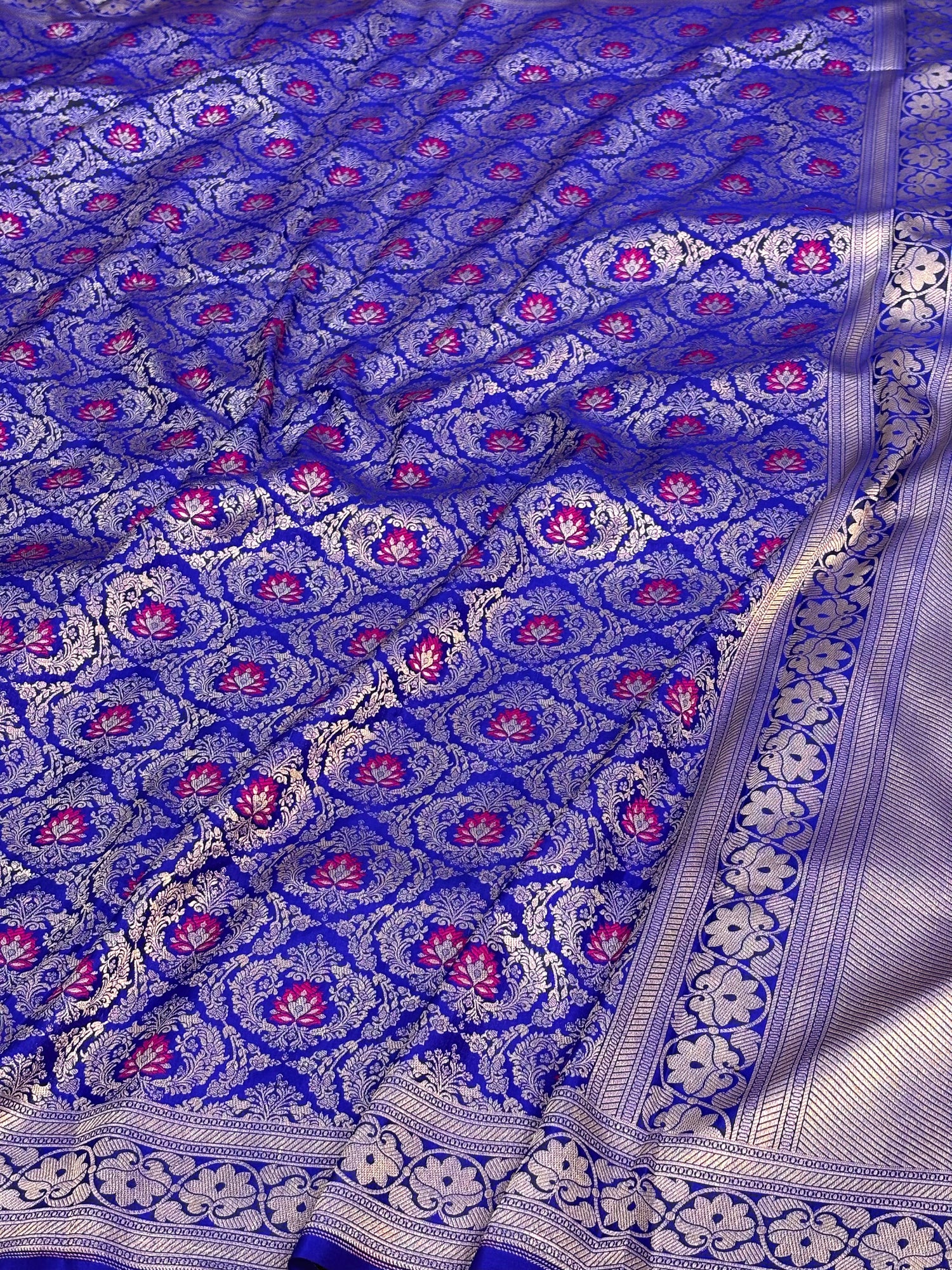 Royal Blue Banarasi Meenakari Brocade Saree in Pure Katan Silk